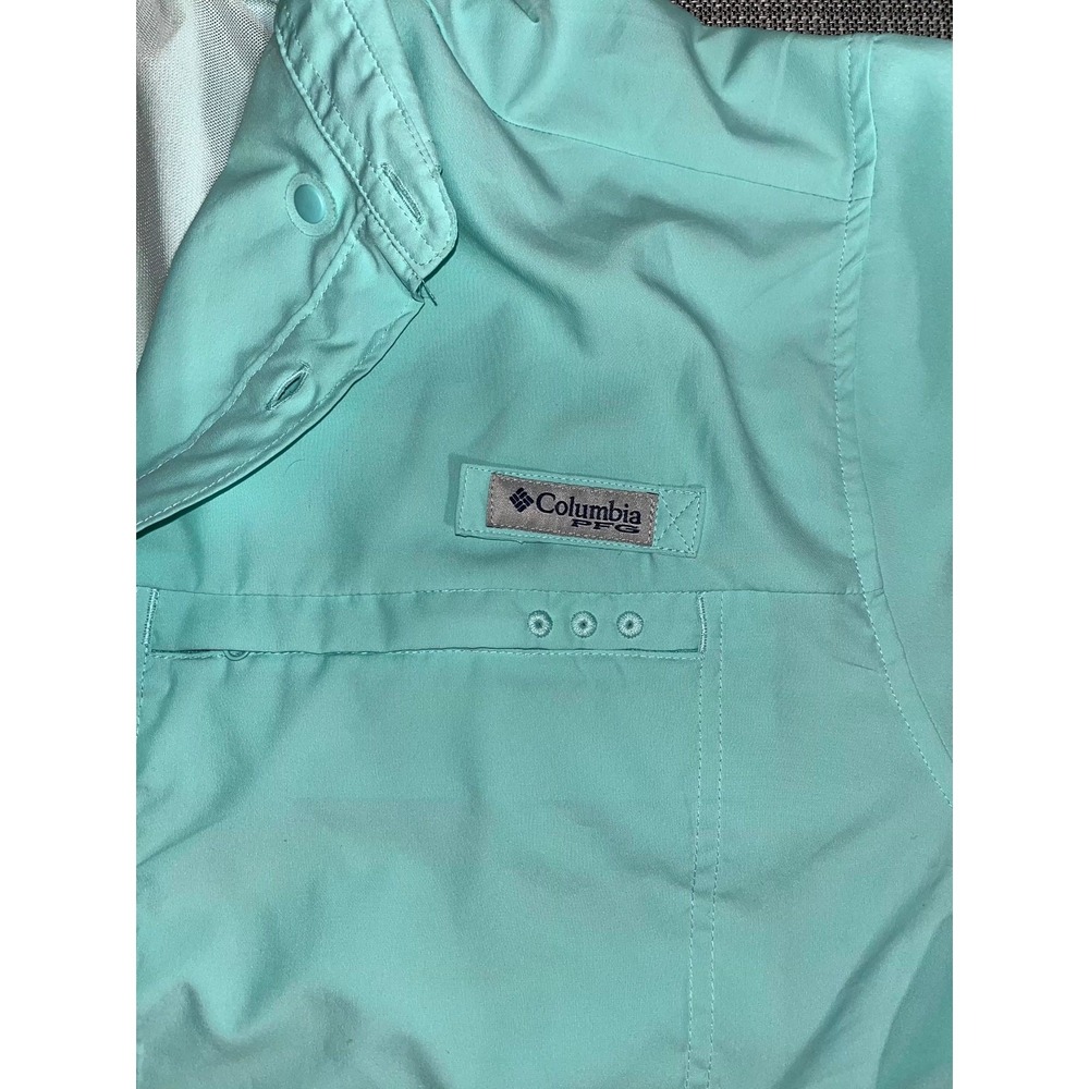 Columbia PFG Fishing Shirt Mens 2XL Aqua‎ Short Sleeve Spread Collar Button Up - Picture 3 of 14